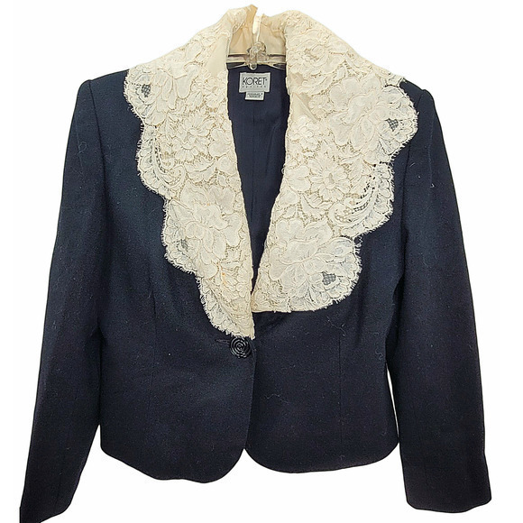 HP Rare Vintage Koret French Lace Collar One Button Coquette Boxy Jacket - Picture 1 of 16